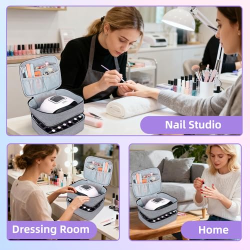 ALSLEA Nail Polish Organizer 30 Slots Gray Double-Layer Carrying Case