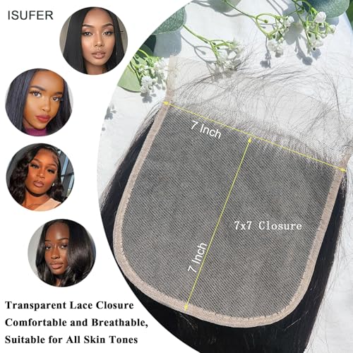 7x7 HD Transparent Lace Closure 12 Inch Brazilian Virgin Human Hair - Straight, Pre Plucked with Baby Hair