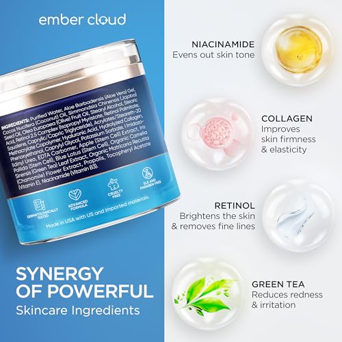 Collagen Cream for Face with Stem Cells Retinol Hyaluronic Acid Niacinamide (1.7 Oz) / Retinol Serum for Face (1Oz)