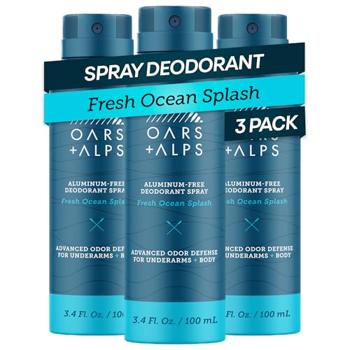 Oars + Alps Aluminum-Free Whole Body Deodorant Spray - Fresh Ocean Splash, 3.4oz 3 Pack