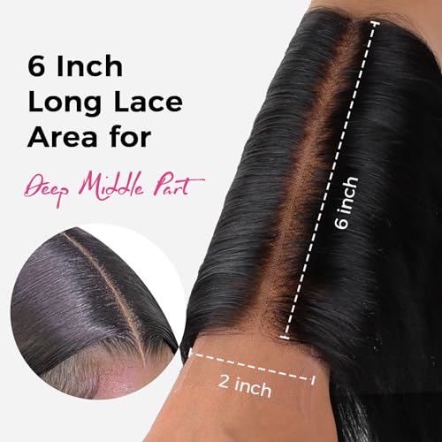 2x6 HD Lace Closure Human Hair Straight - Pre-Bleached Knots, Invisible HD Lace, 12 Inch Black Variation