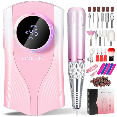 Rechargeable Electric Nail Drill Kit Pink 40000 RPM for Acrylic Nails