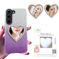 Heart-Shaped Phone Mirror Set 2 Pack - Silver & Gold Compact Bling Makeup Mirrors with Adhesive Backing