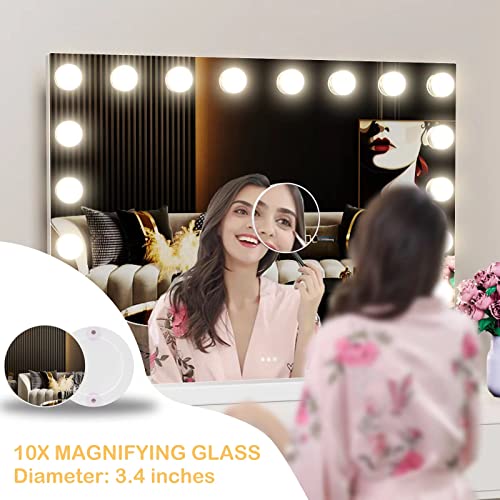 Hollywood Lighted Vanity Mirror 32x24 inch with 18 Dimmable LED Bulbs - White Frame, Touch Control, 3 Color Modes - Variation: White Bulbs / 24" x 32"