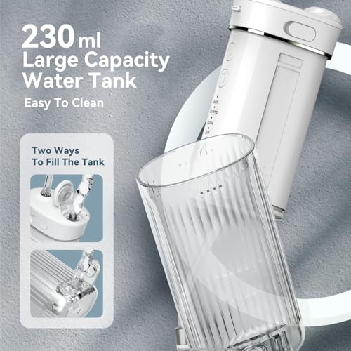 JTF Portable Water Flosser for Travel - White, Compact Mini Design, 4 Cleaning Modes