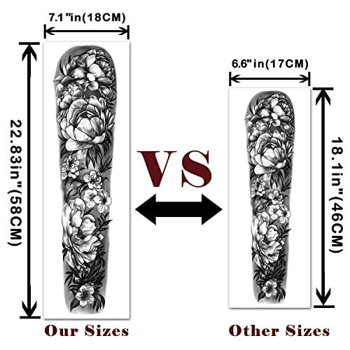 46 Sheet Full Arm Temporary Tattoo for Women with Peony Bird Daisy Rose Half Arm Flower Chrysanthemum Temporary Tattoos for Girls Boys Long Lasting Butterfly Fake Tattoo for Youngs