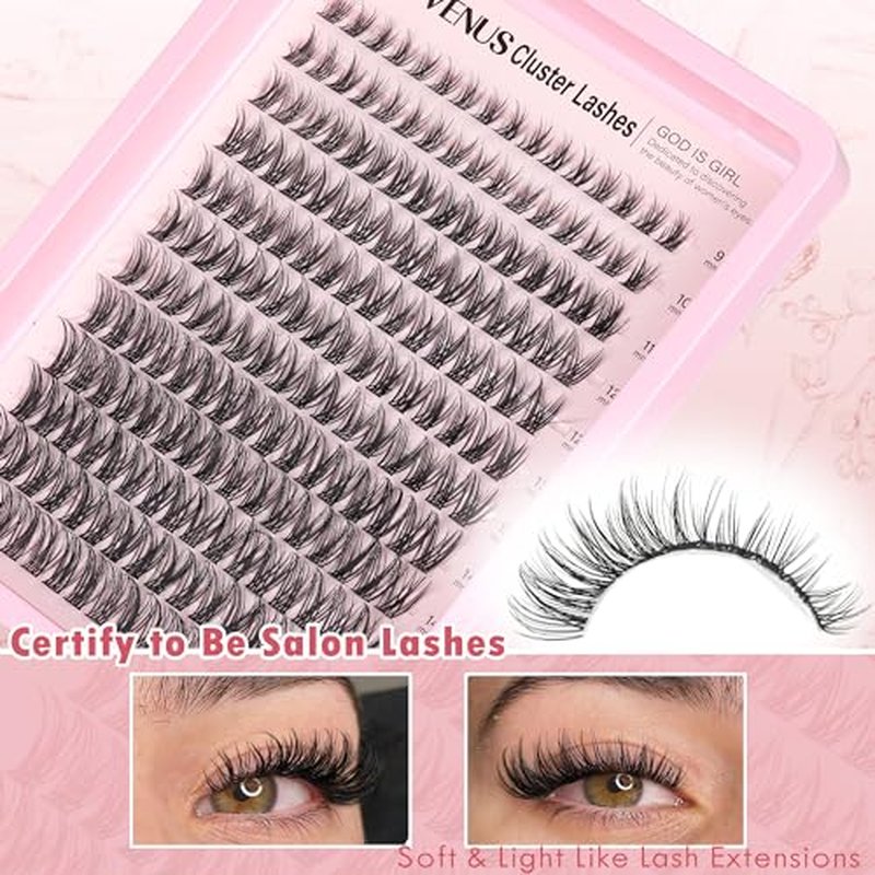 Lash Clusters Kit Wispy Lash Extension Kit Waterproof Lashes Clusters DIY Eyelash Clusters Kit with Natural Individual Eyelashes, Lashes Glue Bond and Seal and Lash Tweezers (D Curl 192pcs)