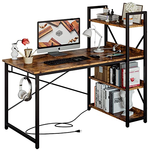 IRONCK Computer Desk 47" with Power Outlet and Storage Shelves,Rustic