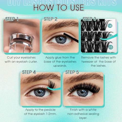 GEMERRY 728 Pcs Lash Clusters Kit with Long-lasting Bond, Tweezers & Remover - Black 100D-2 + 200D-2