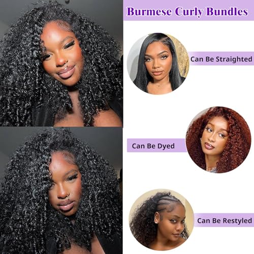 Romface Burmese Human Hair Bundles 14 Inch 3C4A Water Wave Spiral Curl Extensions for Black Women
