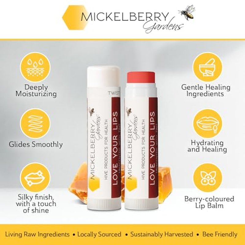 Mickelberry Gardens Love Your Lips All-Natural Organic Beeswax Lip Balm ? Hydrating, Healing, and Moisturizing Chapstick for Men, Women, and Kids (2 Pack, Tinted)
