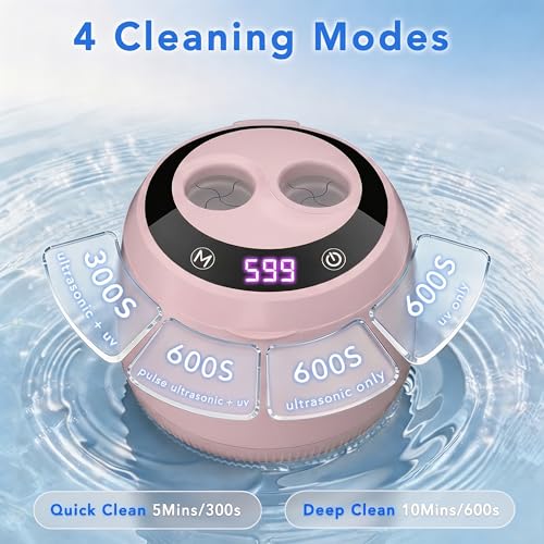 Pink Ultrasonic Retainer Cleaner Machine with UV-C & 4 Modes - 48kHz