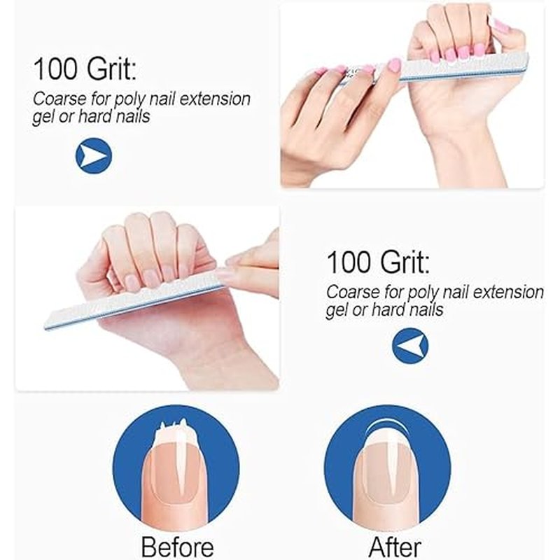 100 Pcs Professional Nail File - 100/100 Grit Nail Files, Acrylic Nail Files for Natural Nails, Nail Files and Buffers, Strong Nail File for Acrylic Nails, for Home and Salon Use