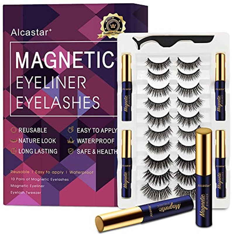 Alcastar Magnetic Eyelashes with Eyeliner Kit, Magnetic Lashes Natural Looking with, Reusable,Long Lasting, Easy Apply,Cruelty-Free (ATZ1004-A1)