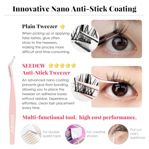 Combinations of P02 Tweezer + Lash Clusters, 81 Pieces DIY Eyelash Extensions, Individual Cluster Lashes, Self Adhesive Lashes at Home(Volume-C Curl-MIX10-16mm-Black)