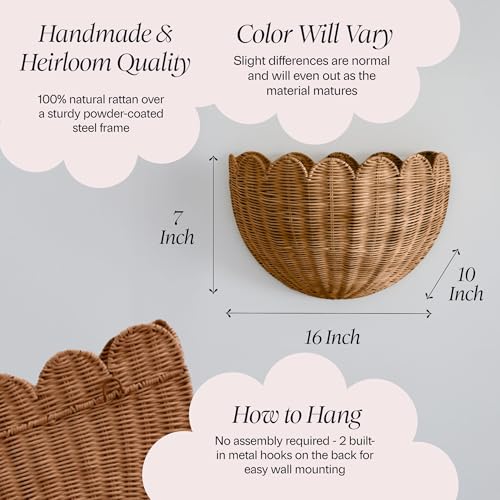 BEBE BASK Scalloped Wicker Wall Basket - Mocca, 16x10x7 Inches