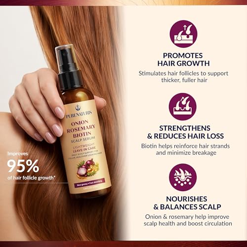 PureNaturis Onion Rosemary Biotin Hair Care Set - Sulfate-Free Shampoo, Conditioner & Serum for Stronger, Thicker Hair