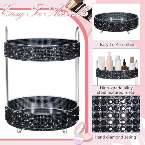 Honeydak 2-Tier Rotating Cosmetic Display with Resin Diamonds, Black