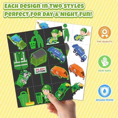 96 PCS Garbage Truck Party Favors Set ? 72 Pre-Cut Temporary Tattoos & 24 Slap Bracelets for Kids, Sanitation Truck Birthday Supplies, Recycle-Themed Classroom Rewards