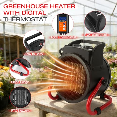 Greenhouse Heater with Digital Thermostat 1500W - Red Variation