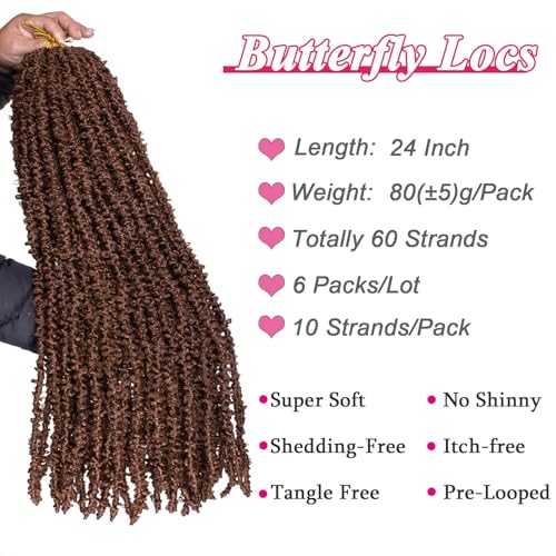 Pre-Twisted Butterfly Locs Crochet Hair 24 Inch Brown 30# - 6 Packs