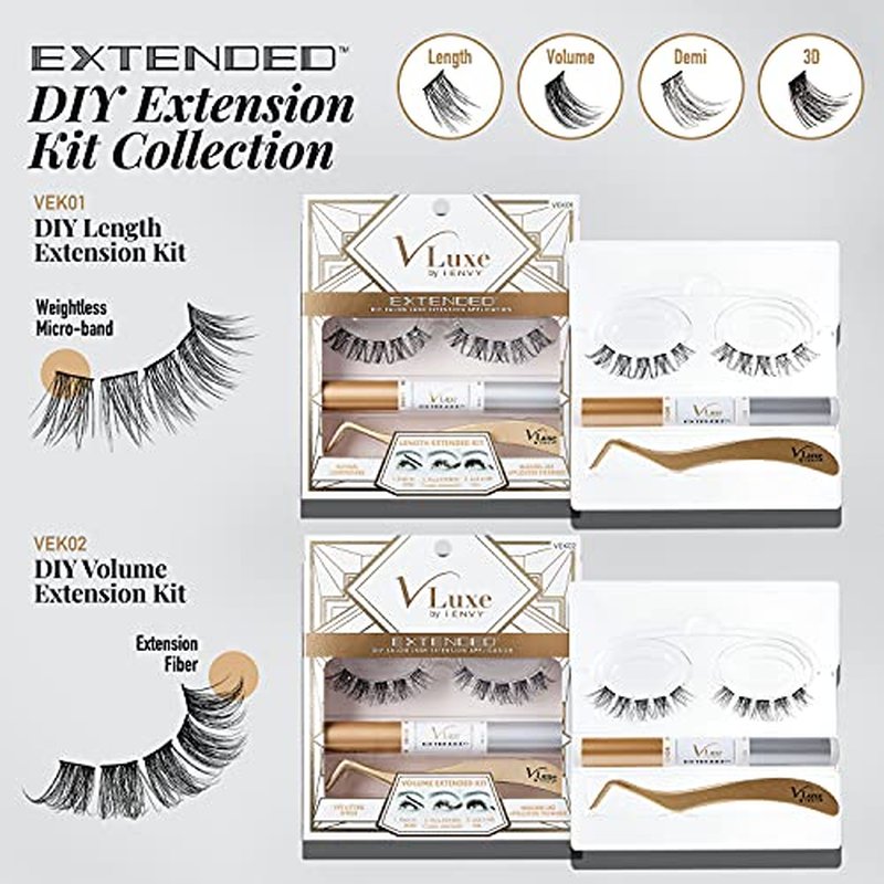 i?ENVY DIY Lash Extension Starter Kit with 10 Volume Extended Clusters, Applicator and Bond & Seal - Eye Lifting Effect, Feather Light Reusable Lash with Super Thin Microbands