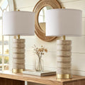 Travertine Resin Table Lamps Set of 2 - Warm Beige with Brass Bases