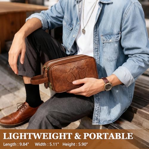 Personalized Gifts for Men, PU Leather Travel Toiletry Bag Men (M)