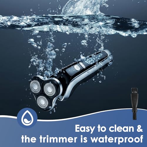 Men's Waterproof Electric Razor & Grooming Kit with Trimmer, Face Brush, LCD & Travel Lock