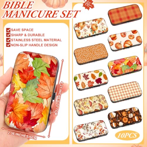 Autumn Nail Care Gift Set - 10 Manicure Kits with Fall Patterns, Stainless Steel Tools
