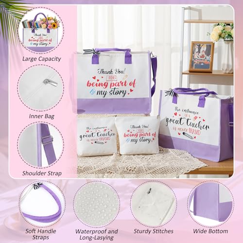 Hillban Teacher Appreciation Valentines Gift Bulk Thank You Teacher Tote Bags Embroidery Inspirational Cosmetic Bag for Women