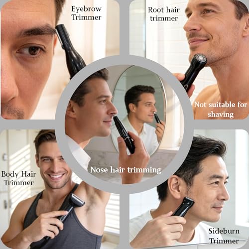 Black 5-in-1 Nose Hair & Facial Trimmer for Men, USB-C Rechargeable Waterproof Grooming Kit