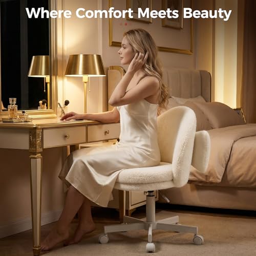 Velvet Tall Office Chair with Wheels & Bow Lumbar Pillow - Tv-Cream / Metal Variation