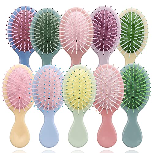 Gisdo 50 Pack Mini Detangling Hair Brush Travel Brush with Soft Bristles - 10 Colors, Non-Slip Grip