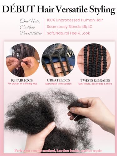 DéBUT Honey Blonde Afro Kinky Human Hair Bundles 50g - 12 Inch, Medium Brown, Tight Curly Extensions for Locs & Braids
