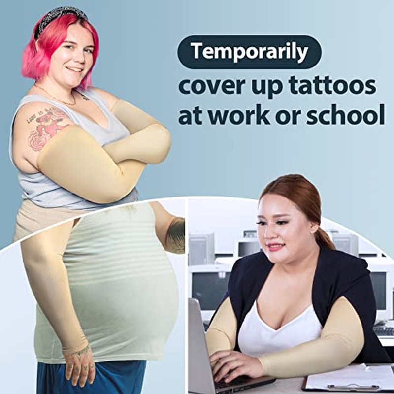 8 Pieces Plus Size Full Arm Sleeves UV Sun Tattoo Arm Sleeve Cooling Arm Compression Covers Tattoo Cover Up for Women Men
