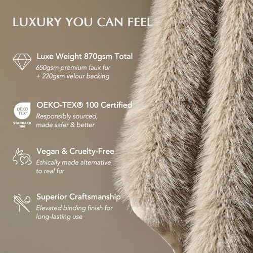EverGrace Faux Fur Throw Blanket 60x80 Natural Mink Luxury Soft Cozy