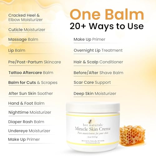 Bee Naturals Miracle Skin Creme - All-Natural Hydrating Cream for Full body - Pure Nourishment with Olive Oil, Beeswax & Coconut Oil (4 oz) (Pack of 2)