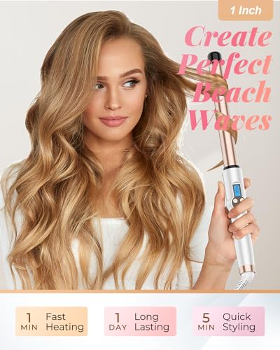 Hoson 1 Inch Extra Long Ceramic Curling Wand for Long Hair No Clamp - Fast Heating