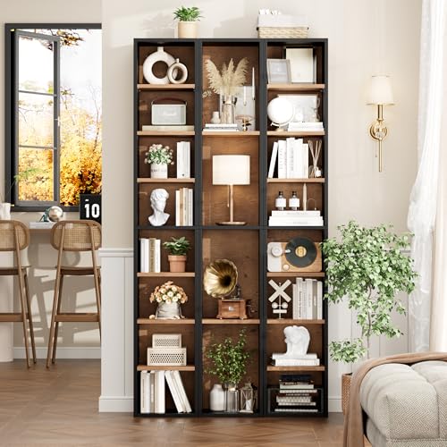 Black/Brown 8-Tier Narrow Bookshelf Tall CD Media Tower Rack - Adjustable Shelves