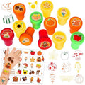 96PCS Thanksgiving Party Favors - 72PCS Pre-Cut Temporary Tattoos & 24PCS Stamps - Ideal Fall Harvest Pumpkin Autumn Themed Birthday Card Decorations Supplies Goodie Bag Baby Shower Kids Gifts Rewards