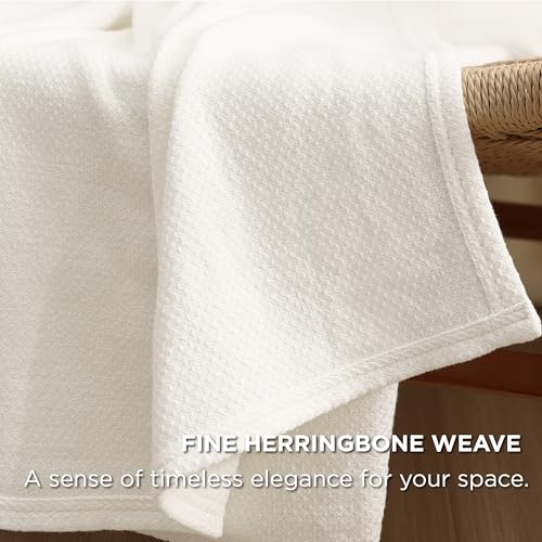 Oversized King Cotton Blanket with Herringbone Weave - Cream - Bedsure