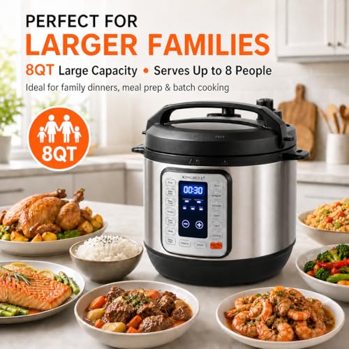 KINGBULL 8Qt Electric Pressure Cooker 12-in-1 Multi Cooker, Stainless Steel