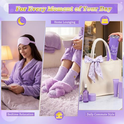 Patelai Purple Spa Robe and Slippers Gift Set for Women - Self Care Gift Basket