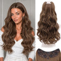Clip-In Hair Extensions 20 Inch Wavy Brown Synthetic Hair - Chestnut Brown