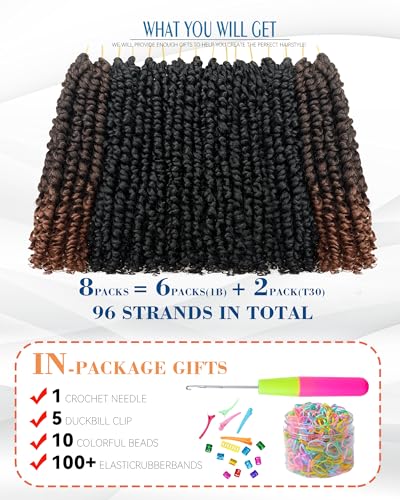 10 Inch Passion Twist Crochet Hair - Mixed Color Combo Pack 8 Packs 1B+T30