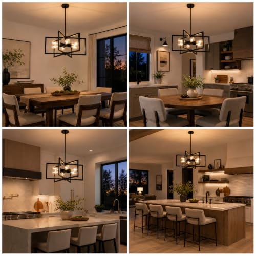 Black E26 6-Light Farmhouse Chandelier for Dining Room Kitchen Pendant Light with Adjustable Height