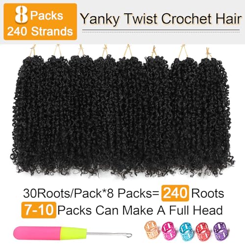 Aksice Pre-Looped Yanky Twist Crochet Hair 8 Inch 8-Pack for Black Women #1B