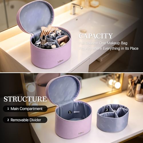 Purple Vegan Leather Makeup Bag Vanity Case, Women’s Travel Cosmetic Organizer