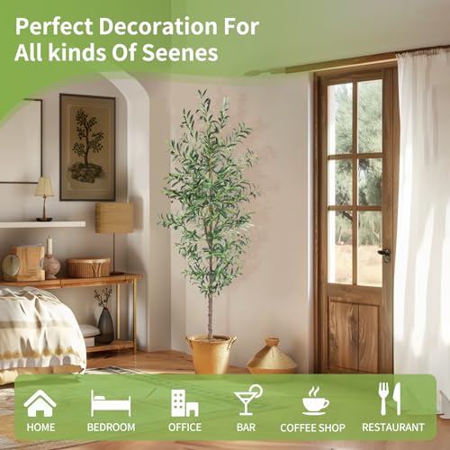 7FT Artificial Olive Tree Indoor Faux Plant with Trunk 1048 Leaves & 40 Fruits - 1 Pack